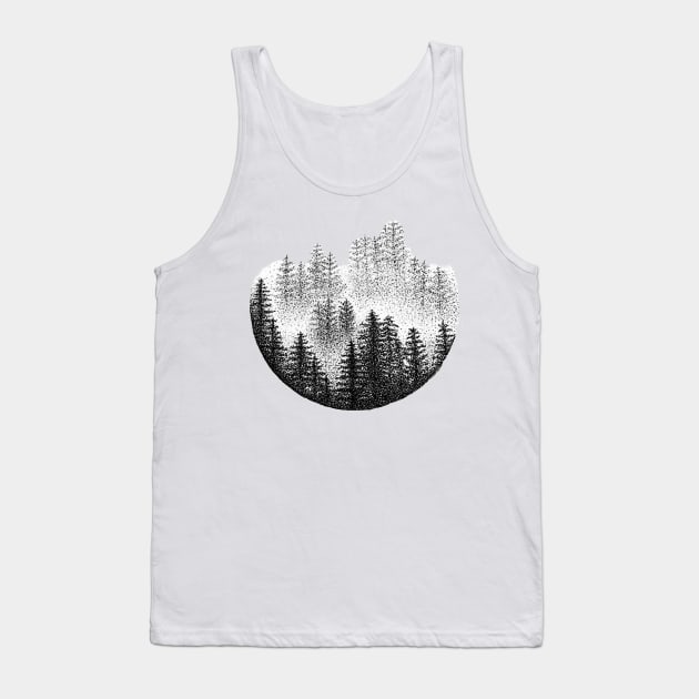 Circular Misty Pine Forest Tank Top by Broken Line Design